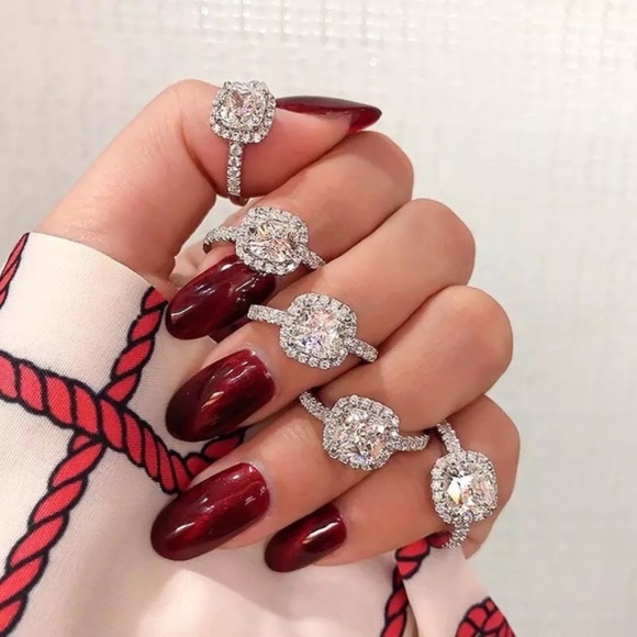 3.25Ct 925 Silver Cushion Cut Halo Solitaire Ring - Picture 1 of 16